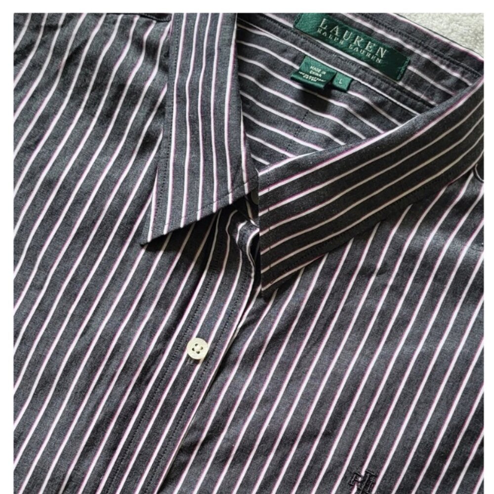 Lauren Ralph Lauren Men's Gray Button Down Pinstripe Long Sleeve Shirt Size L
